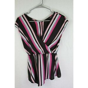 Express Womens Top Wrap Peplum Pink Black Size XS